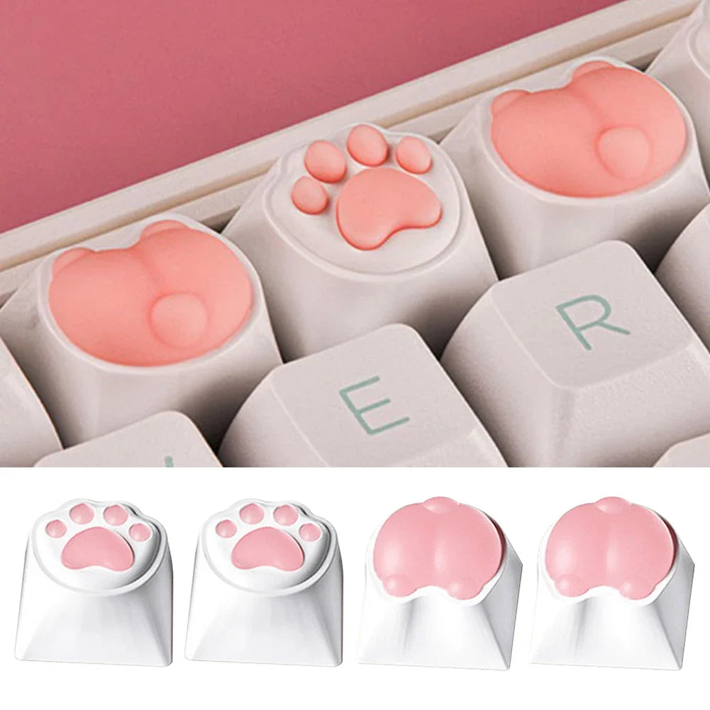 4Pcs Pink Color 3D Cute Cat Paw Keycaps For Mechanical Keyboard Cherry MX Switch DIY Custom Key Cap Soft Silicone Keycup Artisan