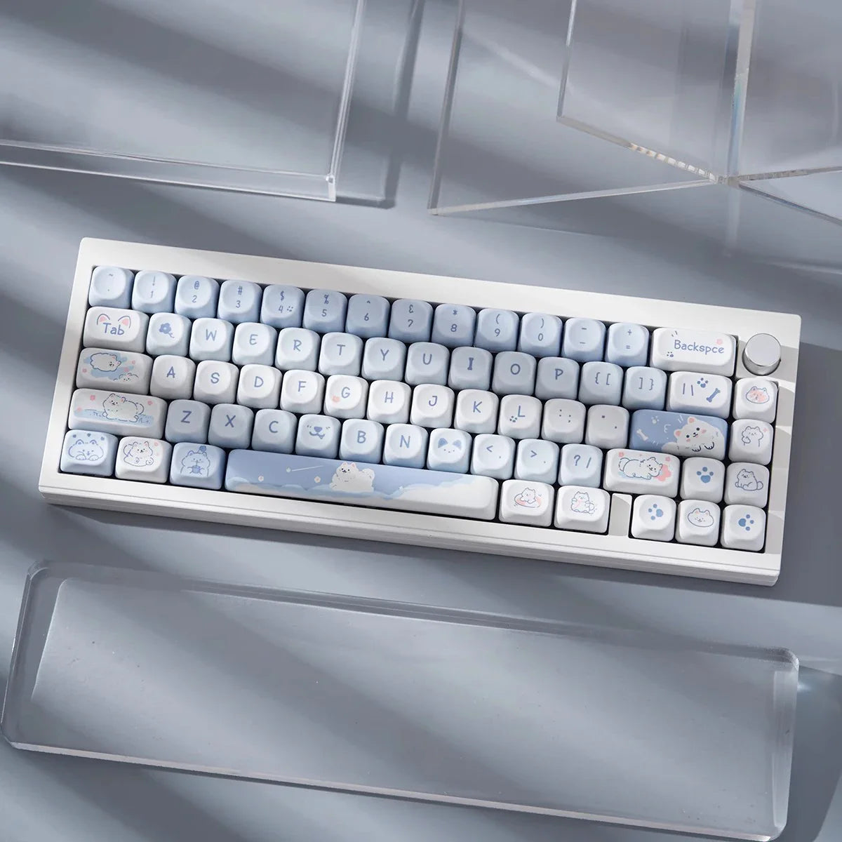 95Keys MOA Profile Cat Theme PBT Key Caps Pink Blue Puppy Cute  Keycaps for GK61 RK836 MX Switches Mechanical Keyboard