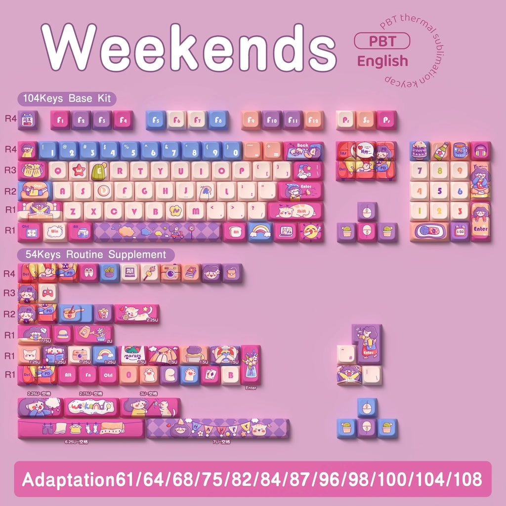 Weekends Theme Keycaps 122/138/158 Keys Mda Profile Pbt Thermal Sublimation Mechanical Keyboard Customized Anime Game Keycaps