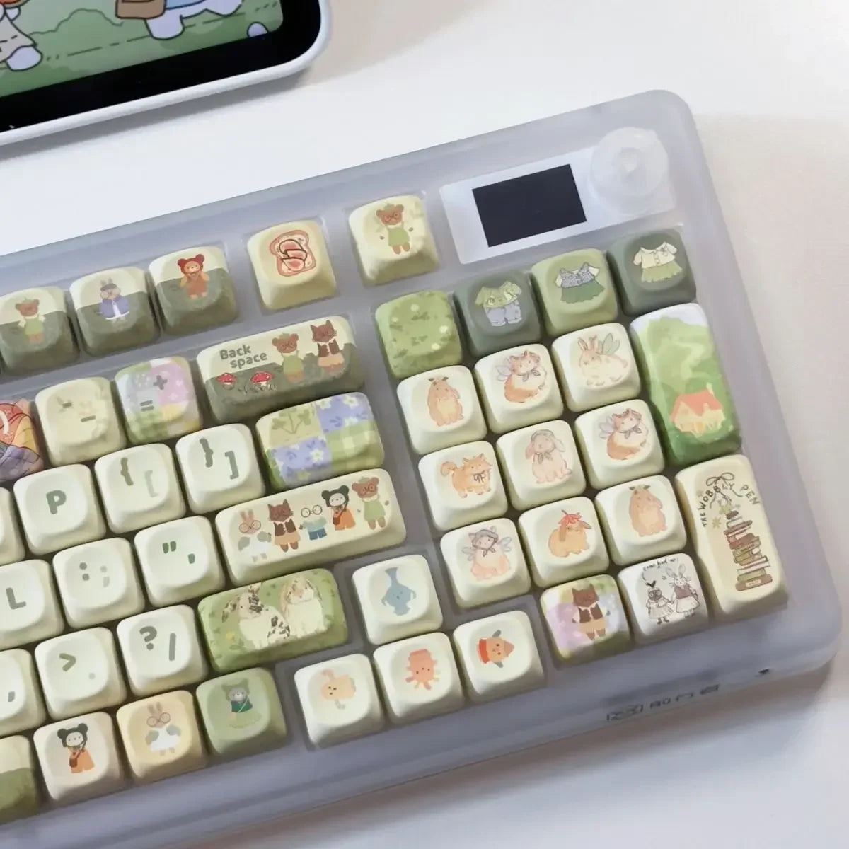 140Key Green Small Animal Rabbit Keycap Complete Set Of Cherry Xoa Pbt Sublimation Mechanical Key Cartoon Cute Milk Green Keycap