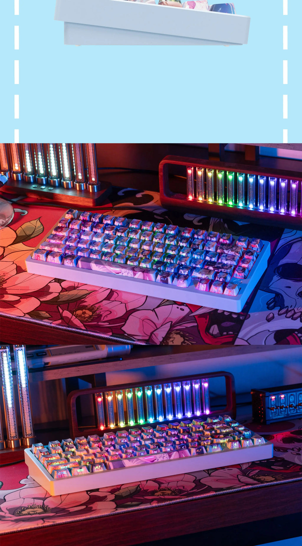 Smiling Album Anime Theme Keycaps Custom PBT Cherry Profile Keycap CuteSide carving Transparent Anime Point Key Caps for Gamers
