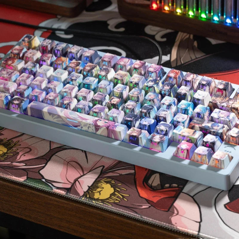 Smiling Album Anime Theme Keycaps Custom PBT Cherry Profile Keycap CuteSide carving Transparent Anime Point Key Caps for Gamers