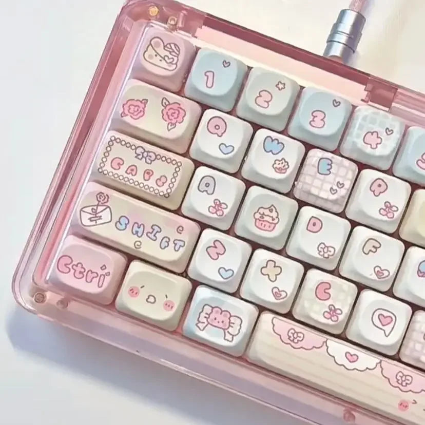 123 Keys ROA Profile Keycap customization Gift Cute rabbit PBT Keycaps Cute Key Cap Dye-Sub Mechanical Keyboard Keycap MX Switch