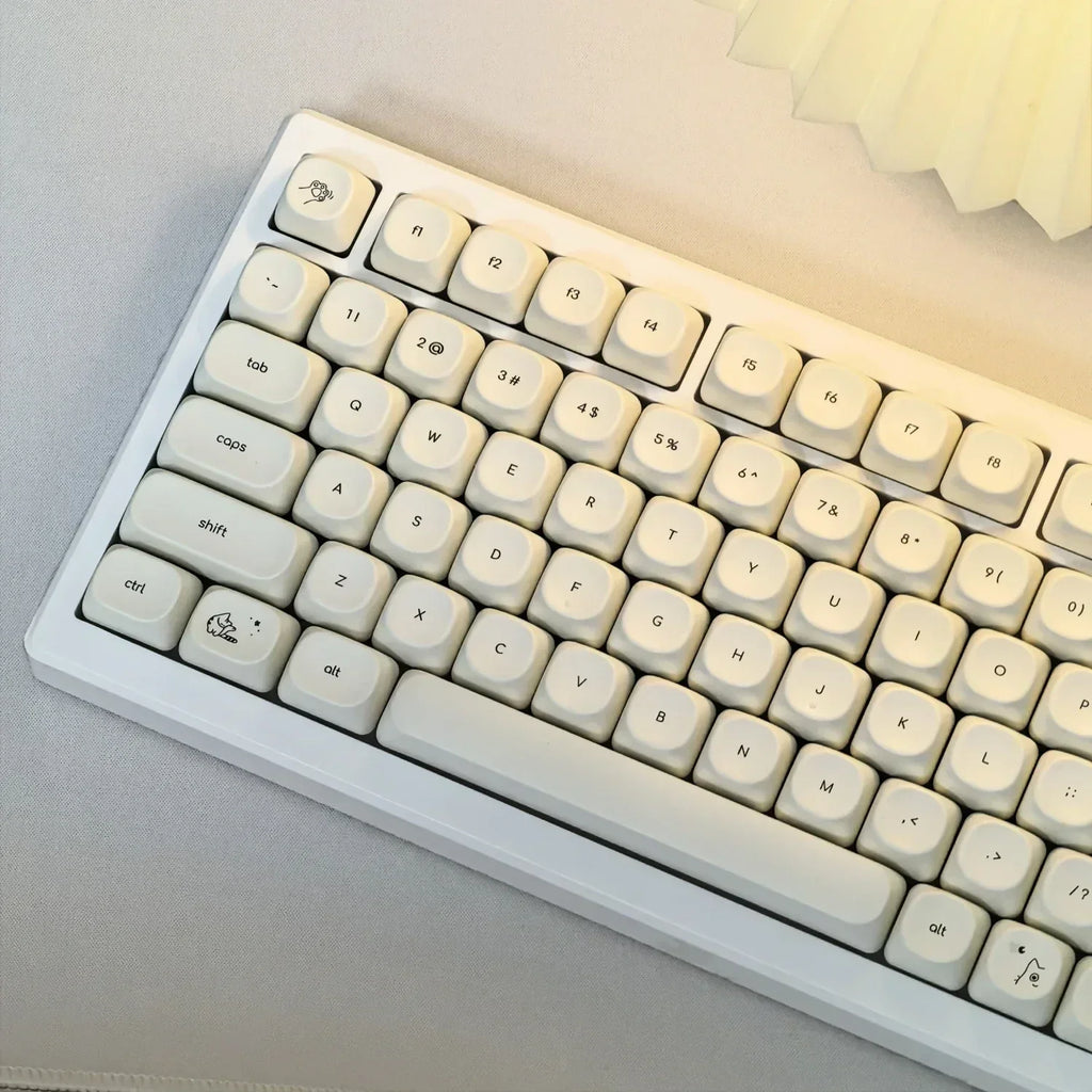 Simple Milky White Cute Cat Theme Keycap 124Keys PBT Sublimation MOA Profile Round Ball Caps Korean Mechanical Keyboard Keycaps