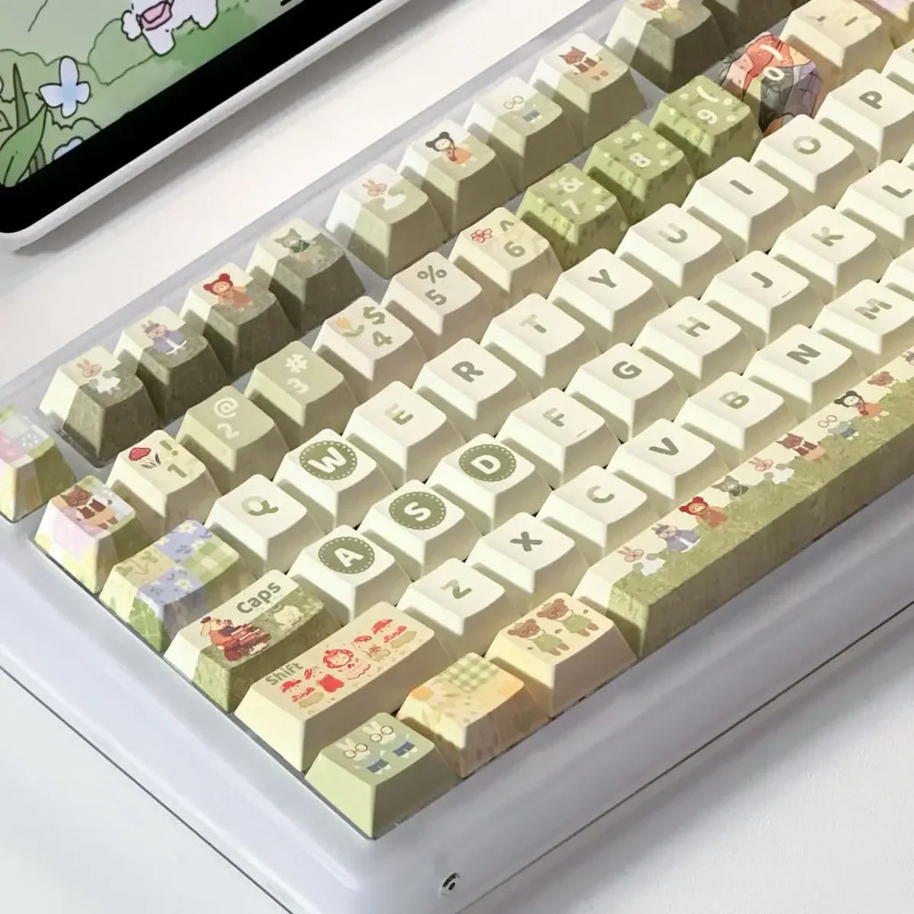 140Key Green Small Animal Rabbit Keycap Complete Set Of Cherry Xoa Pbt Sublimation Mechanical Key Cartoon Cute Milk Green Keycap
