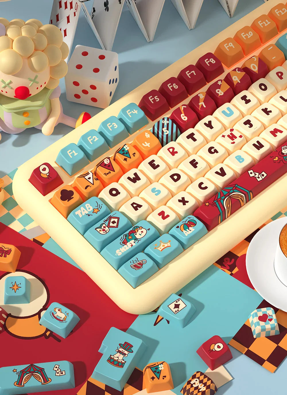 Pussycat Circus Themed Keycaps 120/138/158key Mda/Mca Profile Pbt Thermal Sublimation Mechanical Keyboard Cartoon Game Key Cap