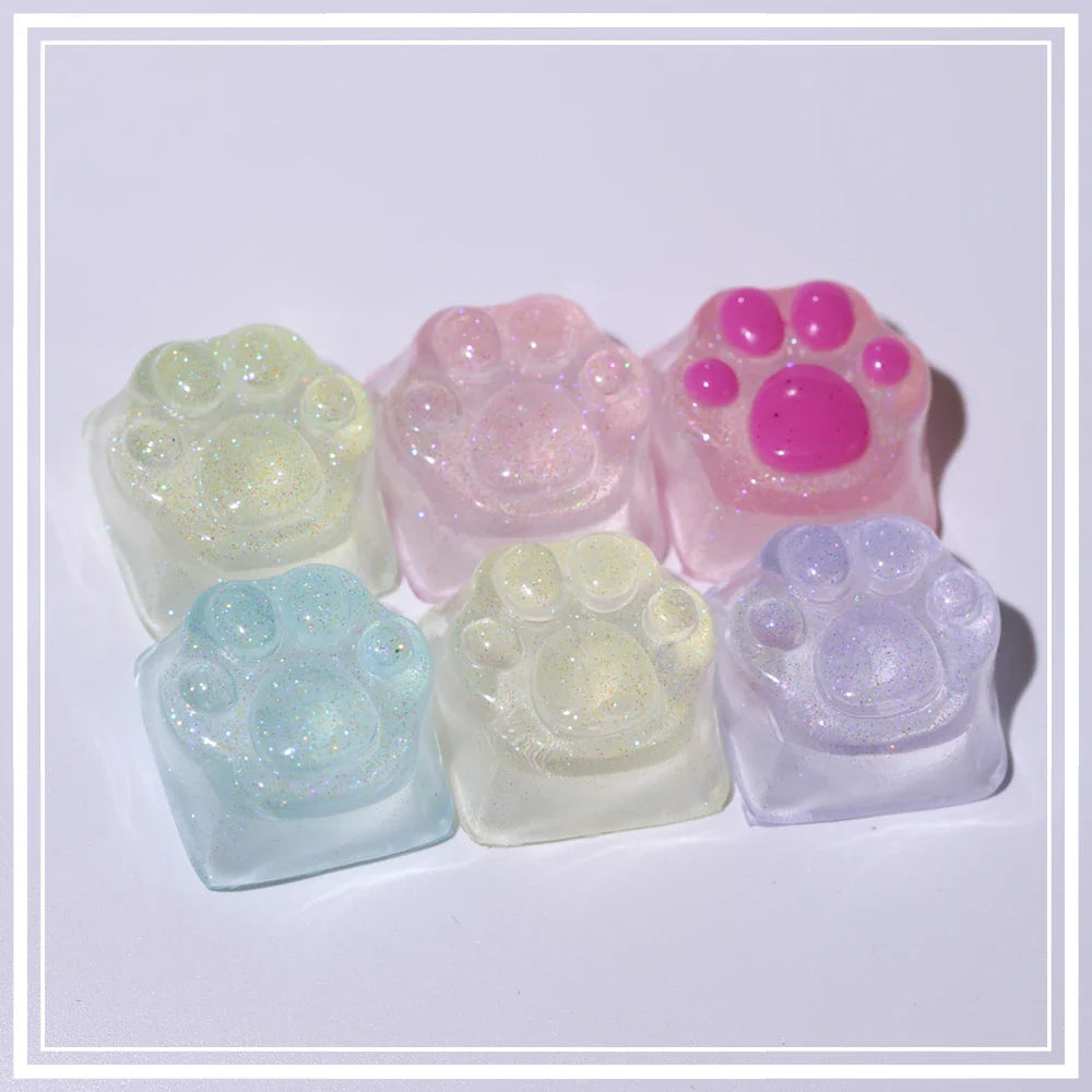 Purple Translucent Cat Paw Anime Kawaii Cute Keycap Cross Axis Backlit RGB Mechanical Keyboard Pink Cyan Custom ESC WASD Cap