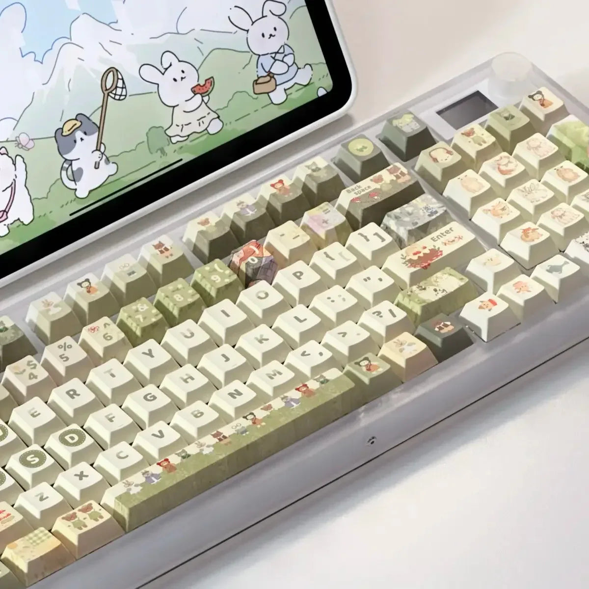 140Key Green Small Animal Rabbit Keycap Complete Set Of Cherry Xoa Pbt Sublimation Mechanical Key Cartoon Cute Milk Green Keycap