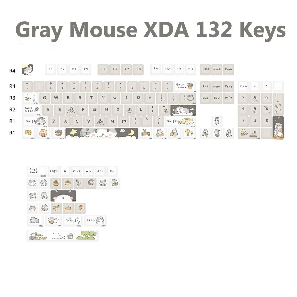 132 keys Cute Mouse Cartoon Theme Keycaps XDA Profile Key caps English for 61/64/68/84/87/96/98/104 Mechanical Keyboard Keycaps