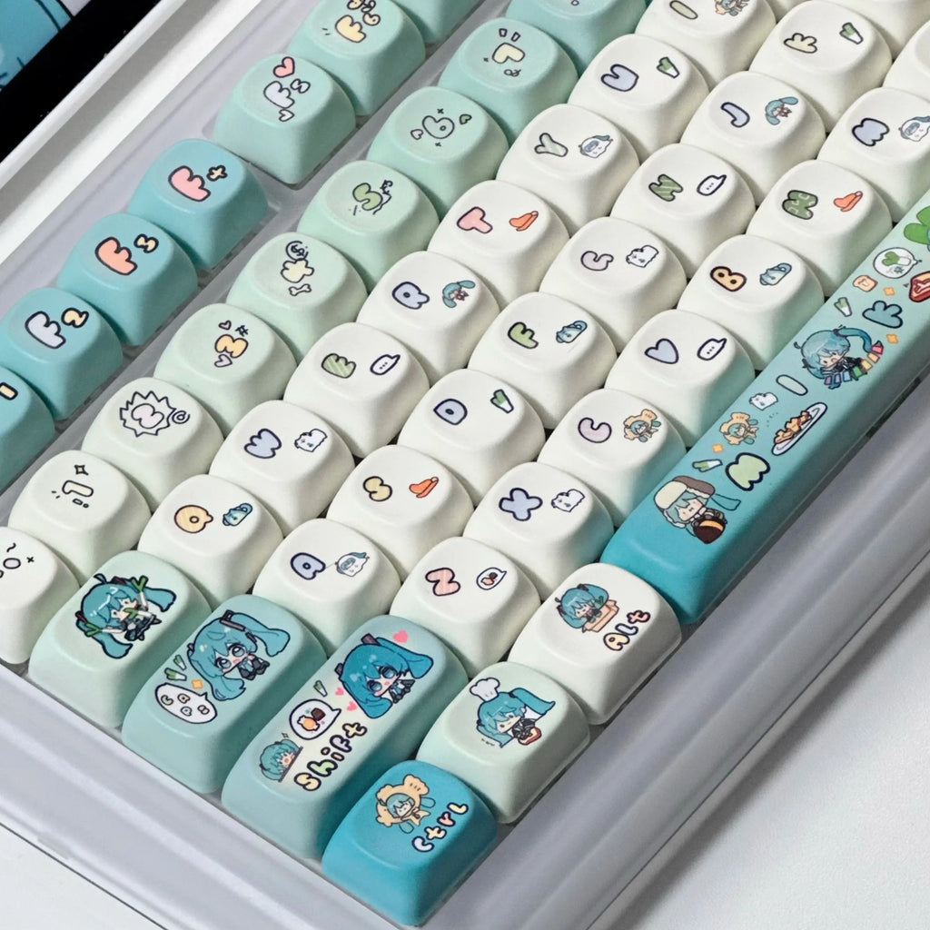 Miku Anime Theme Keycaps 131 Key Customized Pbt Material Keycaps Cute Cartoon Pattern Computer Game Mechanical Keyboard Keycaps