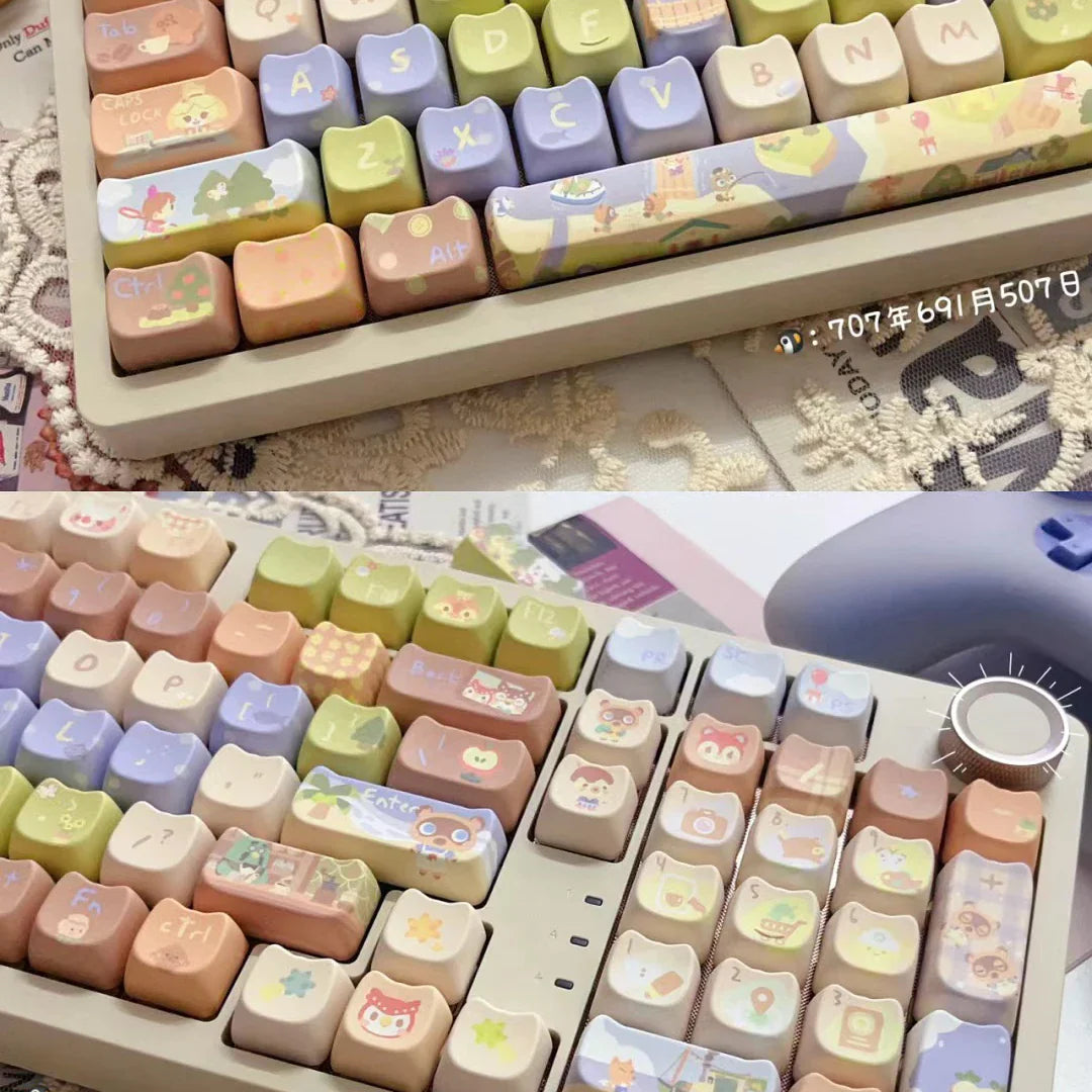142 Keys Customized Gift Cute Cat keycaps New MAO Keycaps Square Thermal Sublimation Mechanical Keyboard 2.25 U 2.75U for Alice