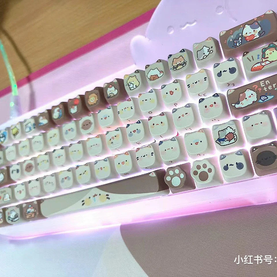 142 Keys Customized Gift Cute Cat keycaps New MAO Keycaps Square Thermal Sublimation Mechanical Keyboard 2.25 U 2.75U for Alice