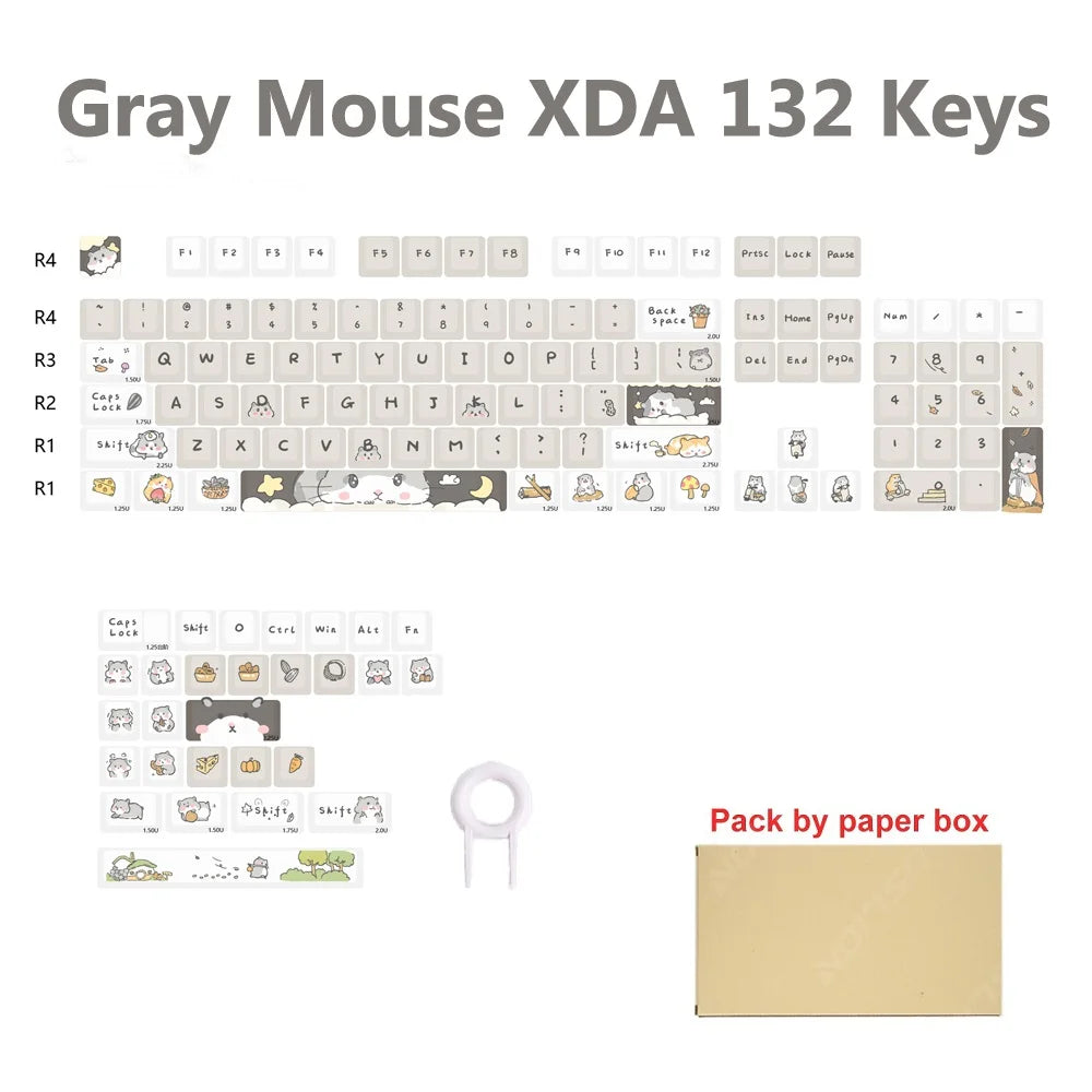 132 keys Cute Mouse Cartoon Theme Keycaps XDA Profile Key caps English for 61/64/68/84/87/96/98/104 Mechanical Keyboard Keycaps