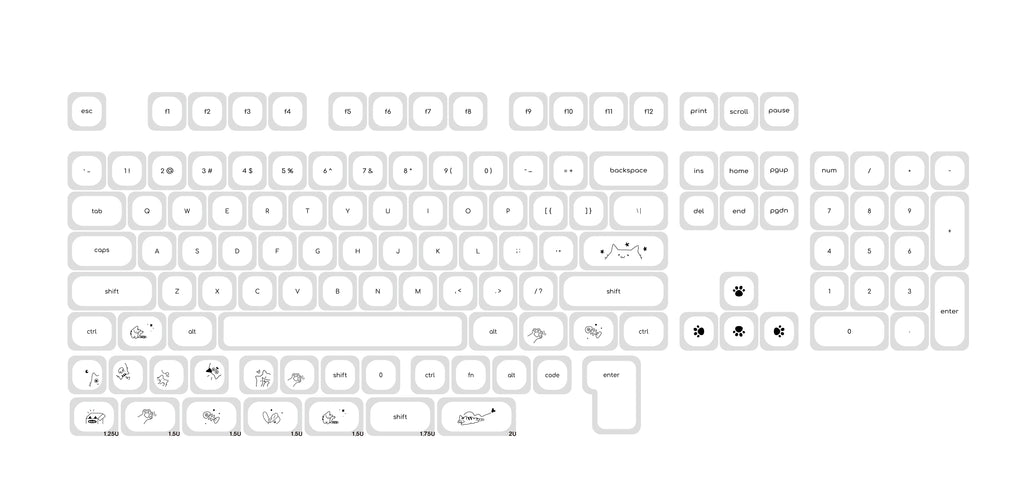 Simple Milky White Cute Cat Theme Keycap 124Keys PBT Sublimation MOA Profile Round Ball Caps Korean Mechanical Keyboard Keycaps