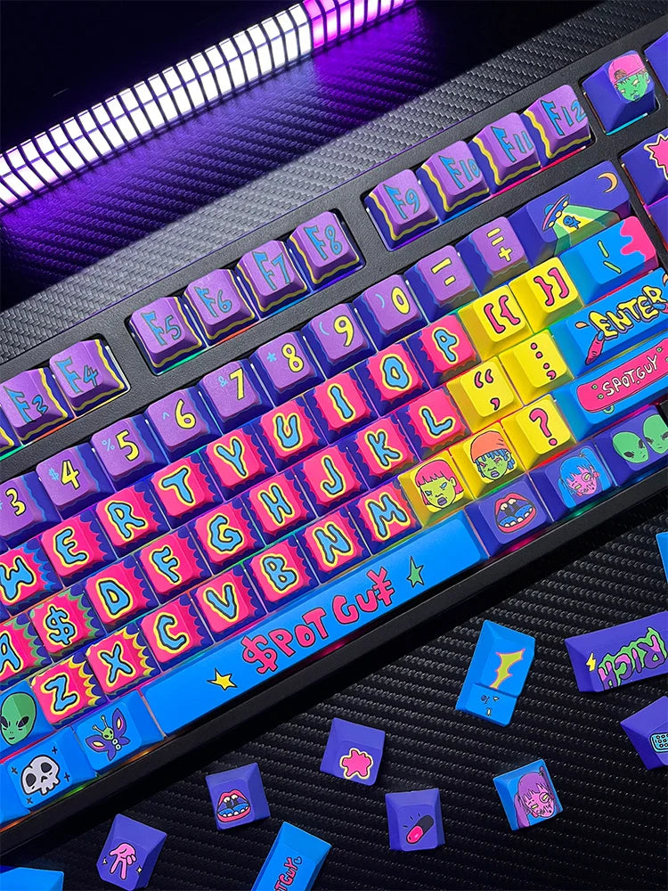 PIIFOX SPOTGUY Jointly 《Quiet&Cool》 PBT Original Profile Keycaps 5-Sided Heat Sublimation 146 Keys Custom  Keyboard Replacement