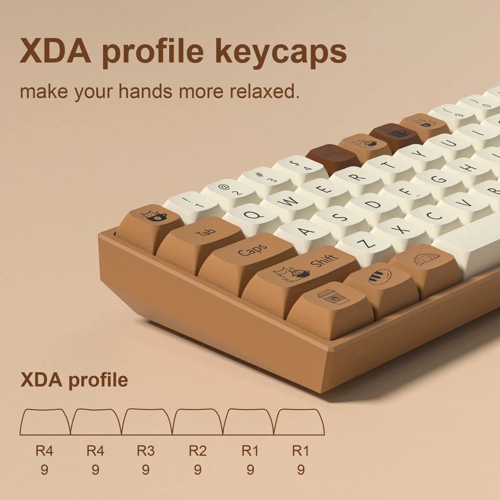 143 keys Coffee Cat  PBT Keycap 5 Sides DYE-SUB XDA Profile Customized Keycaps For Cherry MX Switch Gamer Mechanical Keyboards