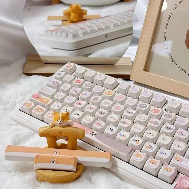 142 Keys Cat Dog keycaps Customized Gift Cute New MAO Keycaps Square Thermal Sublimation Mechanical Keyboard caps for Alice