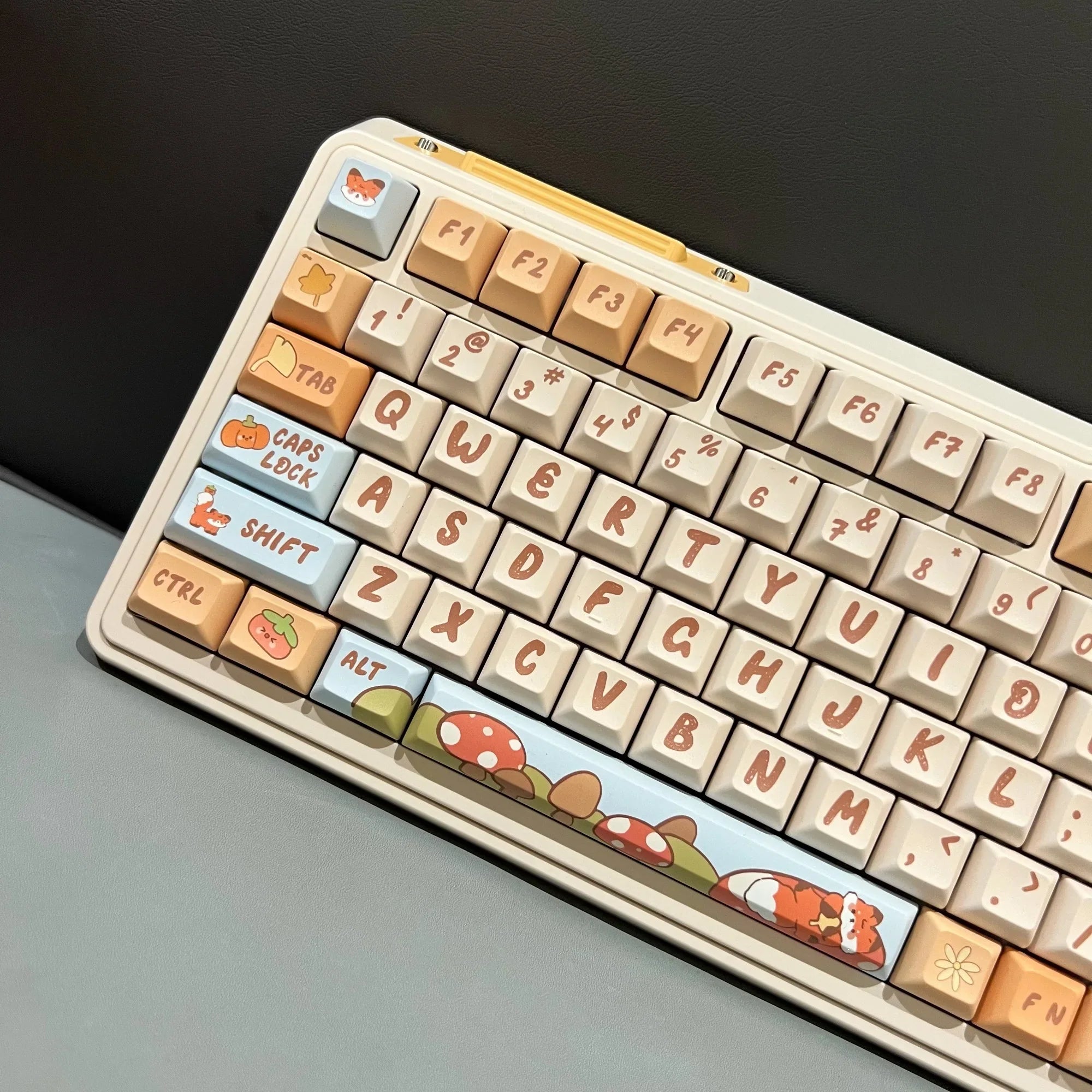 142 Keys Cartoon Fox Keycap KCA MDA Highly Orange Beige Mushroom Keycap PBT Small Animal Cute Diy Keycap For Mechanical Keyboard