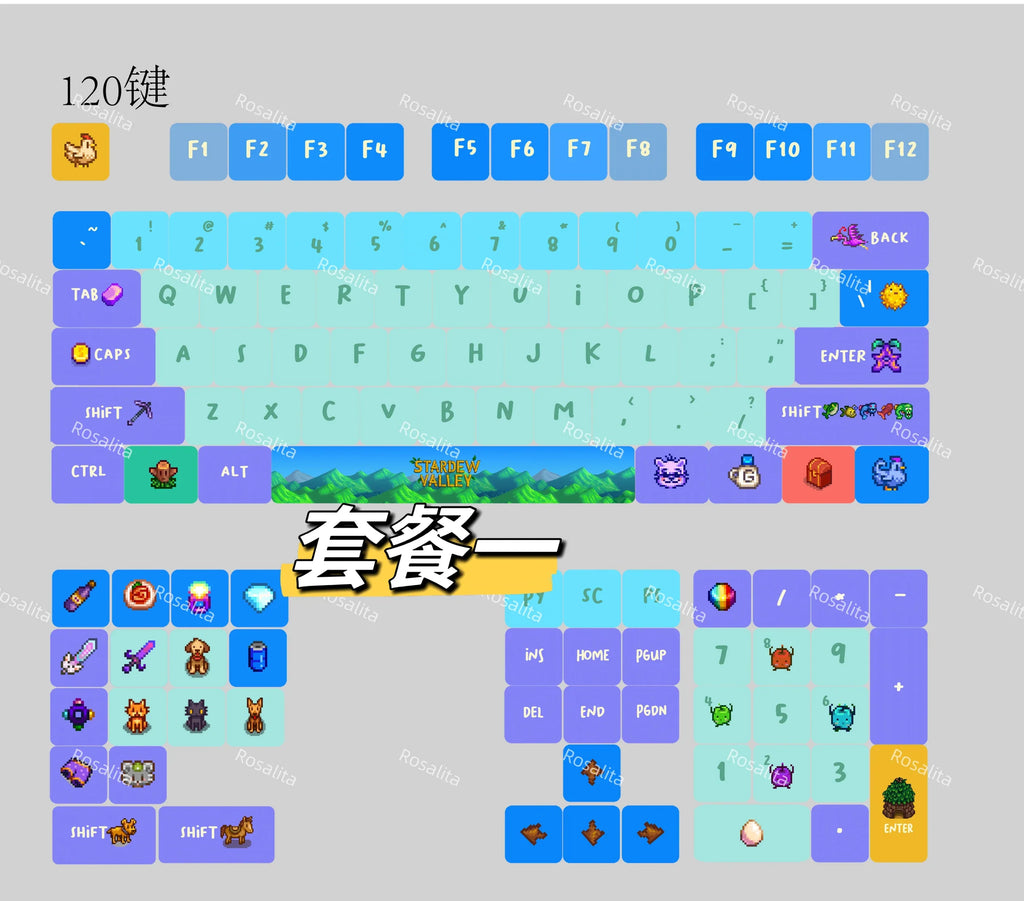 Stardew Valley Theme Keycaps Set PBT Sublimation Cherry Profile Keycaps for Mechanical Keyboard Pixel Valley Custom Key Caps