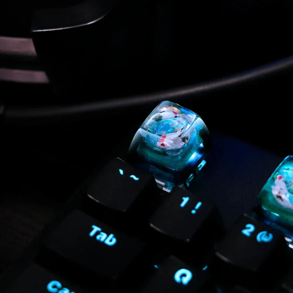 1 Piece Ice Rose/Polar Bear/Steampunk/Gear/Pond Fish/Koi/Stars Artisan Resin Keycaps ESC Mechanical Backlit Keyboard RGB Keycap