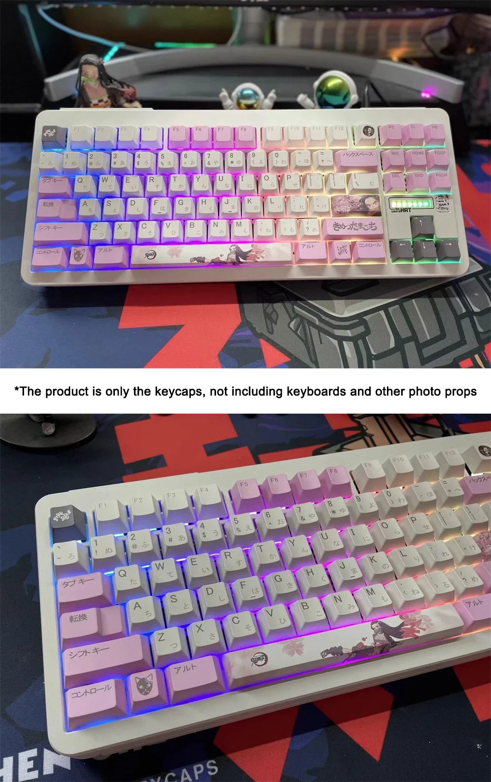 1 Set PBT Dye Sublimation Anime Keycaps Kochou Shinobu Theme Key Caps for Demon Slayer Cherry Profile Keycap Keyboard Decoration