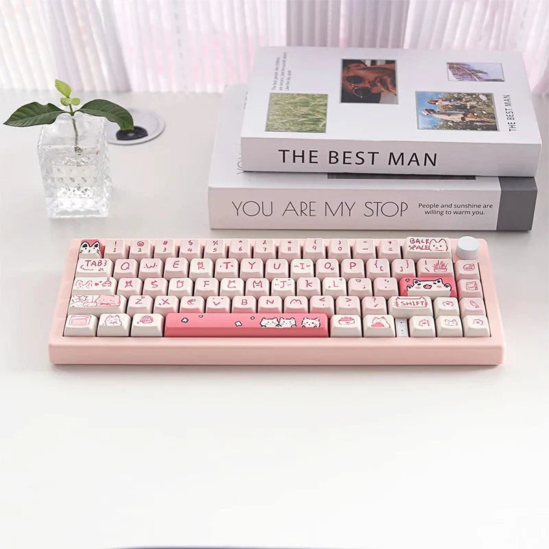 66/146 Keys MDA Profile Pink Cute Cat Keycaps For Gaming Mechanical Keyboard Mx Switch PBT Sublimation Customized DIY Key Caps