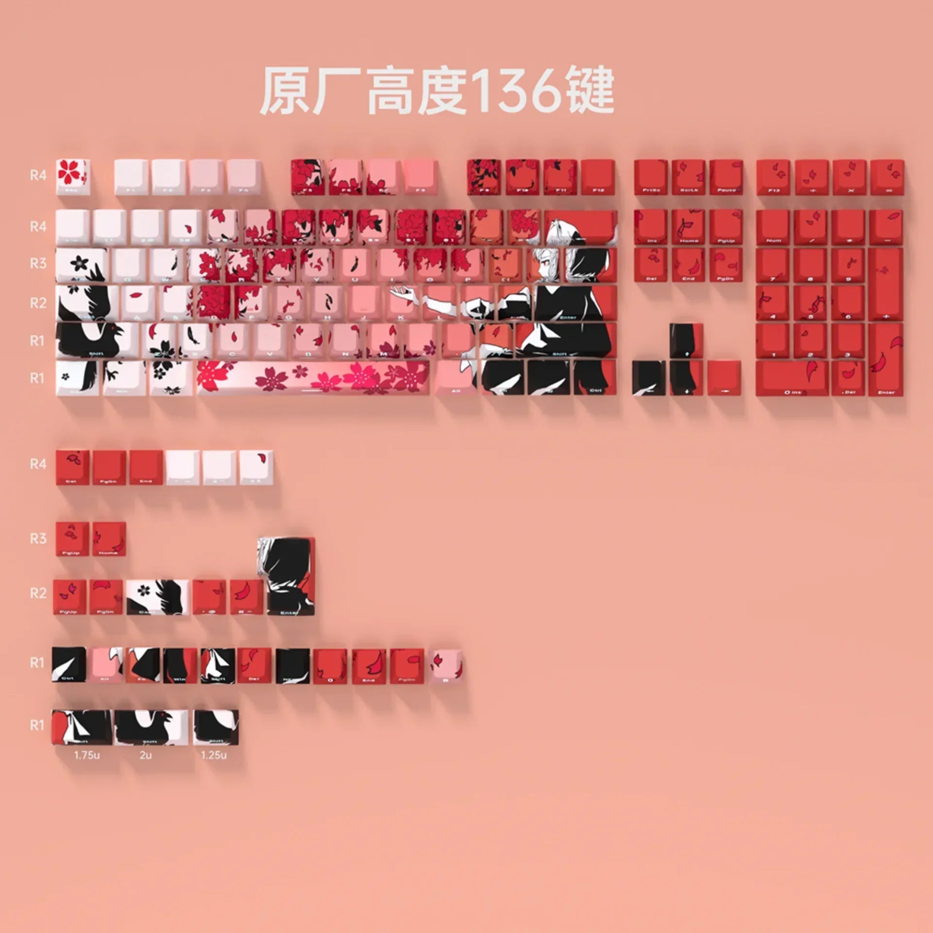 135 Key Side Engraved Transparent Sakura Girl Key Cap PBT for MX Switch HI75 HI8 68 F99 104 64 Wooting Mechanical Keyboard
