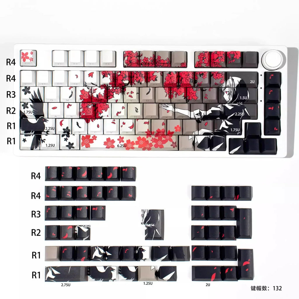 135 Key Side Engraved Transparent Sakura Girl Key Cap PBT for MX Switch HI75 HI8 68 F99 104 64 Wooting Mechanical Keyboard