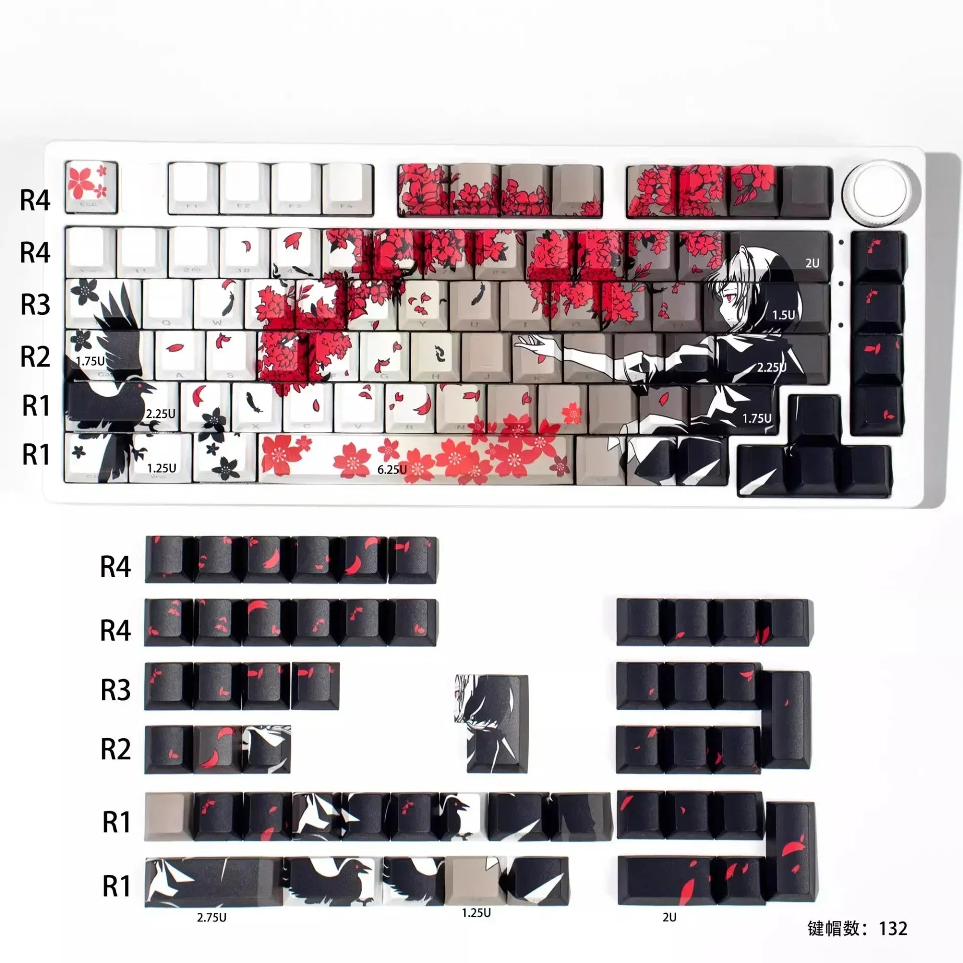 135 Key Side Engraved Transparent Sakura Girl Key Cap PBT for MX Switch HI75 HI8 68 F99 104 64 Wooting Mechanical Keyboard