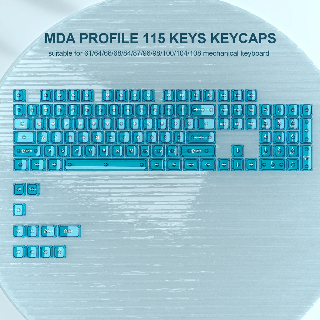 115 Keys Crystal Ceramic PC Keycap RGB Shine Through Key cap MDA Profile Black Transparent Clear Keycap for MX Switches Keyboard