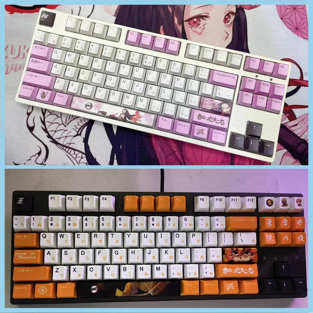 1 Set PBT Dye Sublimation Anime Keycaps Kochou Shinobu Theme Key Caps for Demon Slayer Cherry Profile Keycap Keyboard Decoration