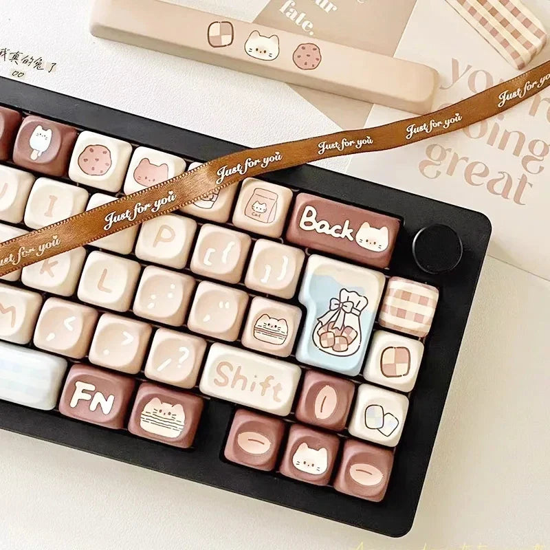 125/135 Keys Coffee Dessert cat Keycaps MOA MDA Profile PBT Dye Sublimation Keycap For MX Switch Mechanical Keyboard