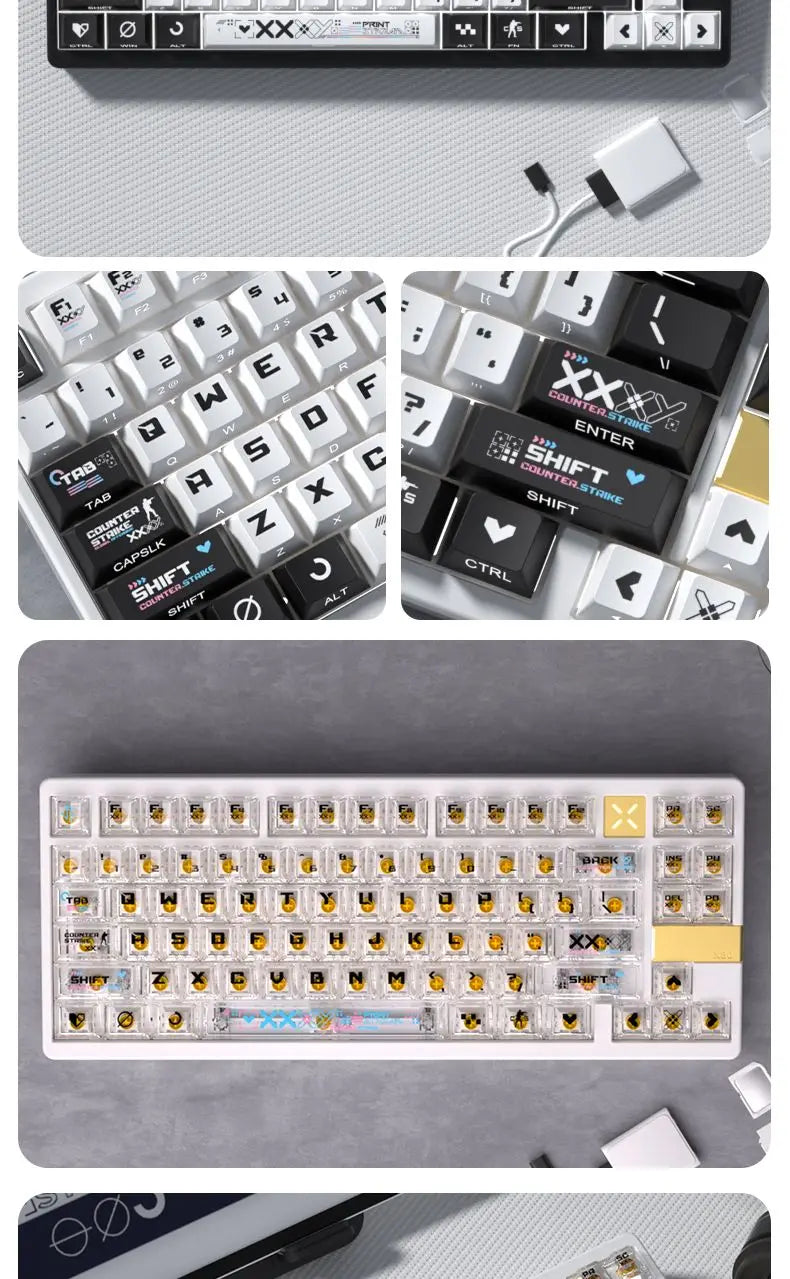 Black and White Double Color Matching Side Engraving Keycaps Set Sublimation Original Height Translucent Keycap Wooting Made68