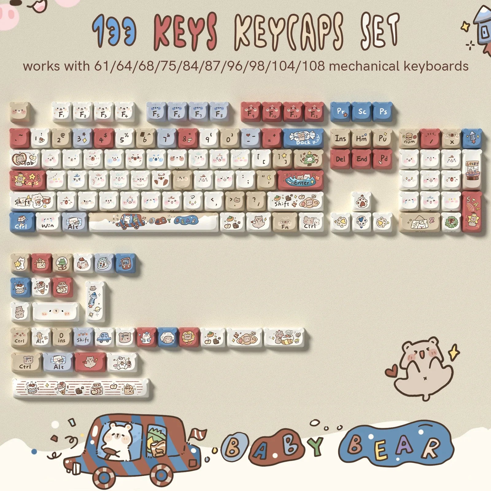 143 Keys Pink Cherry MOA Profile PBT Keycaps Customs Dye Sub Key caps for 61/87/104 Cherry MX Switch Gaming Mechanical Keyboard