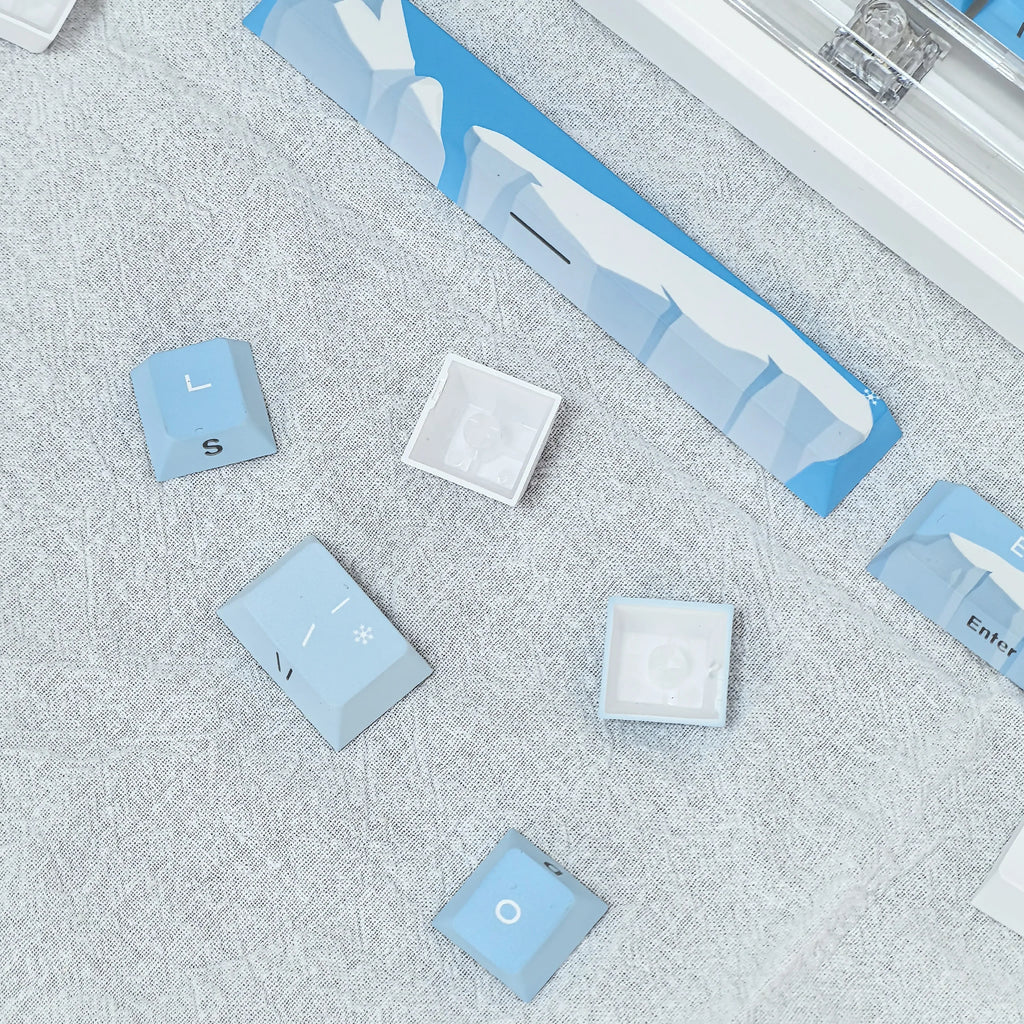 Korean Glacier Side-Engraved Translucent Keycaps OEM PBT Sublimation 122-Key DIY Fresh Gradient Blue White KR/korean Keycaps