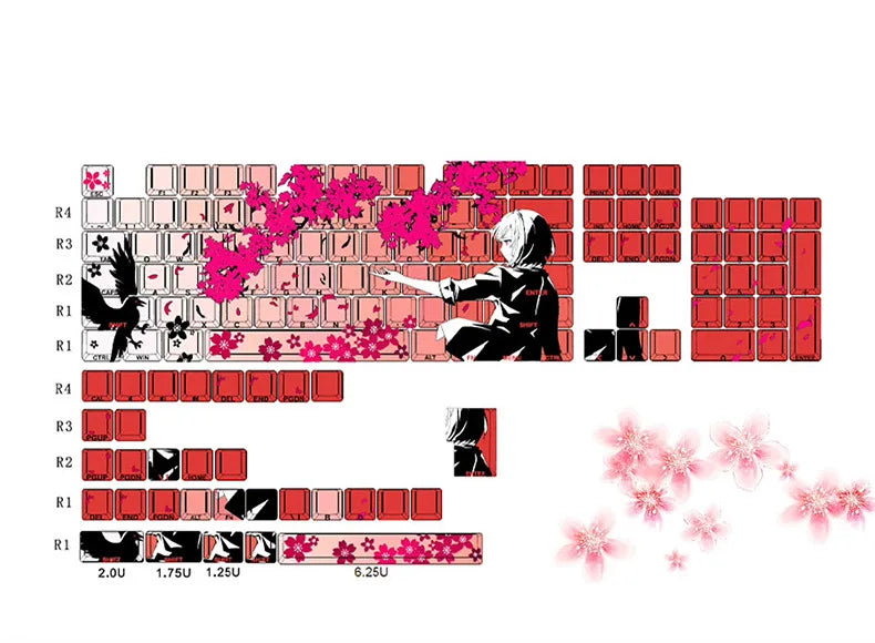 135 Key Side Engraved Transparent Sakura Girl Key Cap PBT for MX Switch HI75 HI8 68 F99 104 64 Wooting Mechanical Keyboard