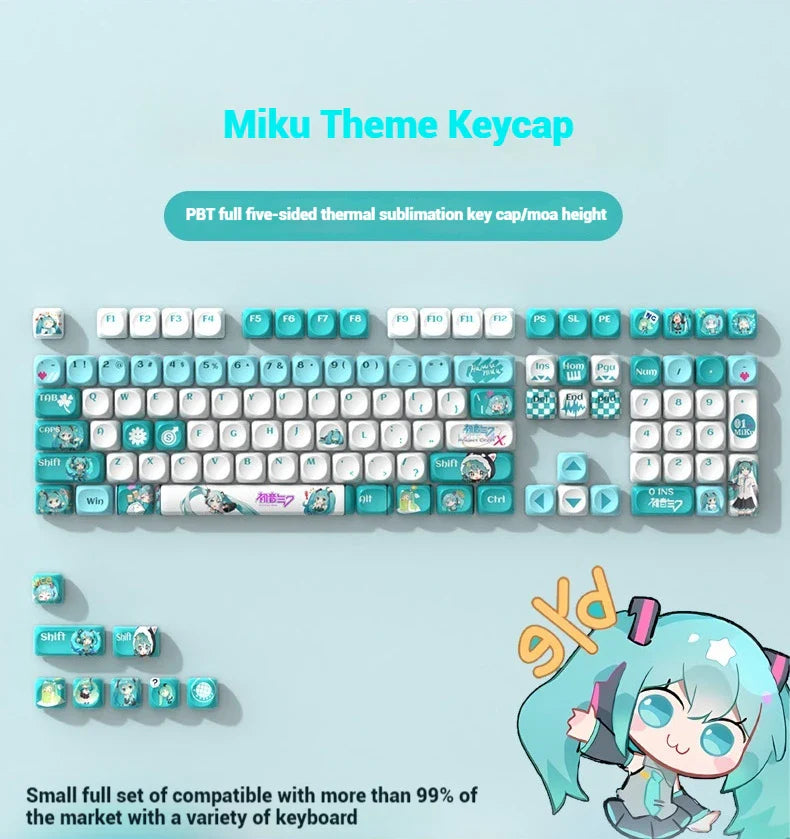 120key Miku Anime Theme Keycap MOA Hight PBT Heat Sublimation Personality Creative Customization Mechanical keyboard Keycap