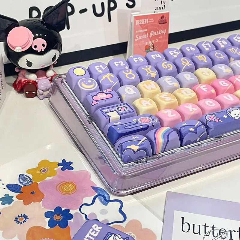 Cat Candy Planet Keycap Pbt Material SOA Height Full Five-Sided Sublimation Process Round And Cute Diy Purple Rainbow Keycaps