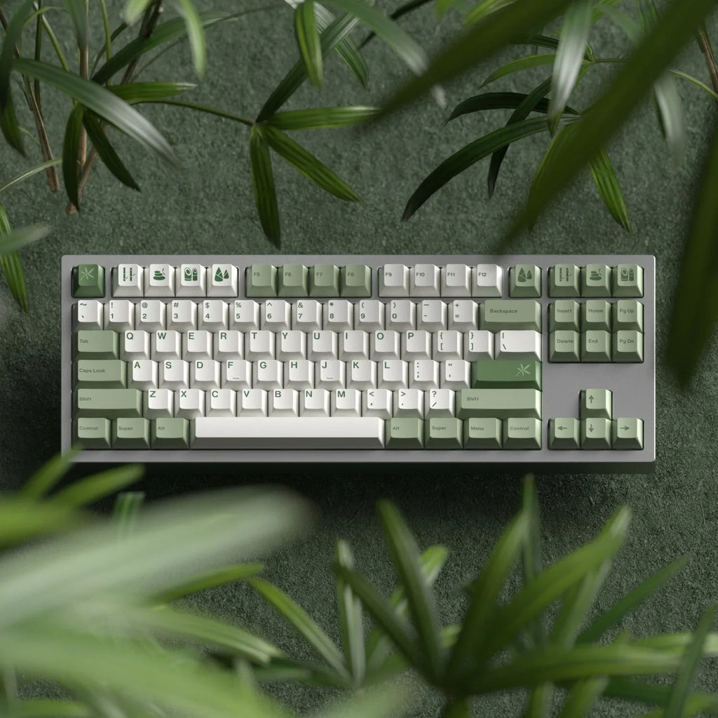 145 Keys Bamboo Forest Theme Keycaps Cherry Profile Green White Keycap PBT Dye Sublimation Keyboard Keycap MX Switch 6.25U 7U