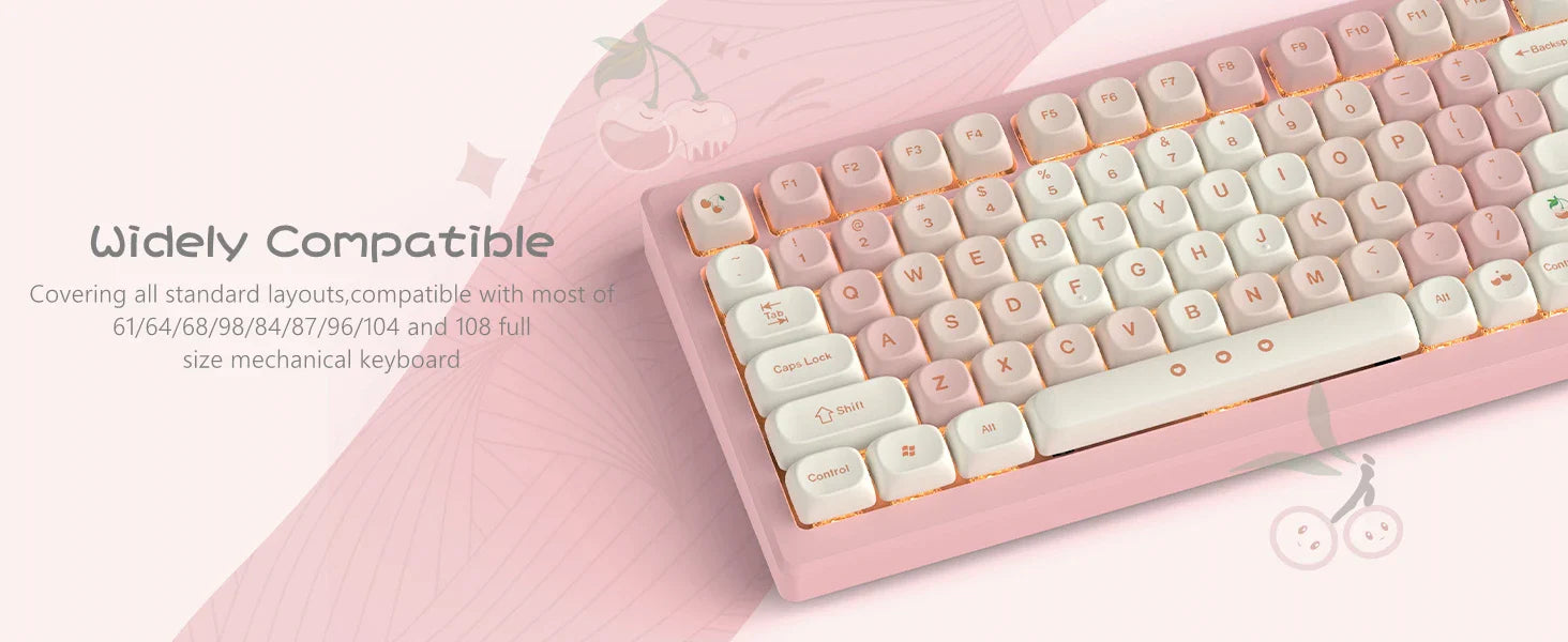 143 Keys Pink Cherry MOA Profile PBT Keycaps Customs Dye Sub Key caps for 61/87/104 Cherry MX Switch Gaming Mechanical Keyboard