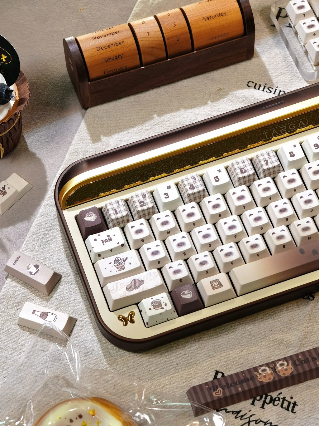 Siamese Cat Keycap Cute Mao Cherry Pbt Cafe Cat Head Cat Ears White Coffee Color 146/133Keys 2.25/2.75U Alice Layout Keycaps