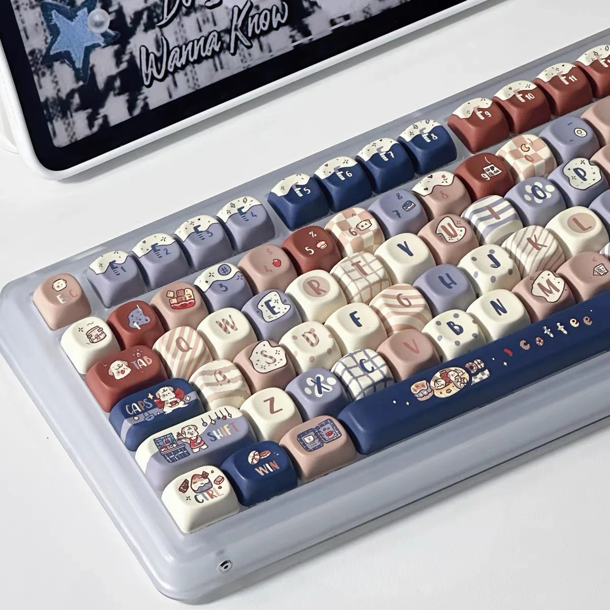131/140 keys Cute Keycap Coffee Dog PBT Five-Sided Sublimation MOA Personalized Ball Cap DIY Mechanical Keyboard Keycaps Keycap