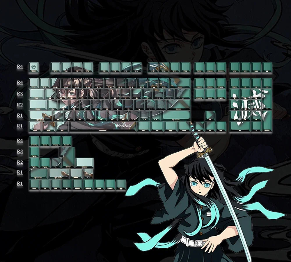 1 Set PBT Dye Sublimation Anime Keycaps Kochou Shinobu Theme Key Caps for Demon Slayer Cherry Profile Keycap Keyboard Decoration