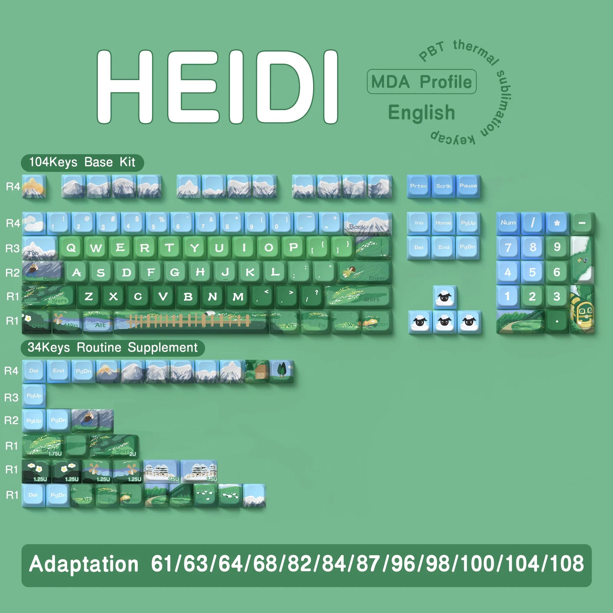 138/158 keys Original Theme Keycaps MDA Profile cute Anime PBT Keycap custom For Mechanical Keyboard with iso layout
