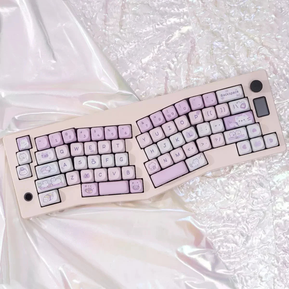 132 Keys Dye Sublimation PBT Keycaps Purple Cute Cat Themed MOT Profile Keycap for Gateron MOA MX Switches Mechanical Keyboard