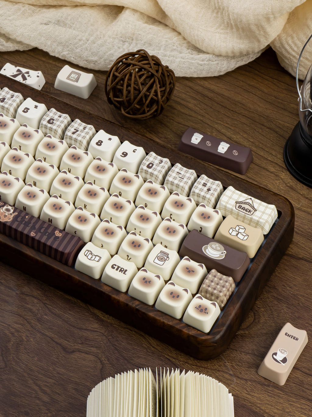 Siamese Cat Cafe Keycap Cherry MAO Profile Cute Cat Head PBT Keycaps Original White Brown Personalized Mechanical Keyboard Caps