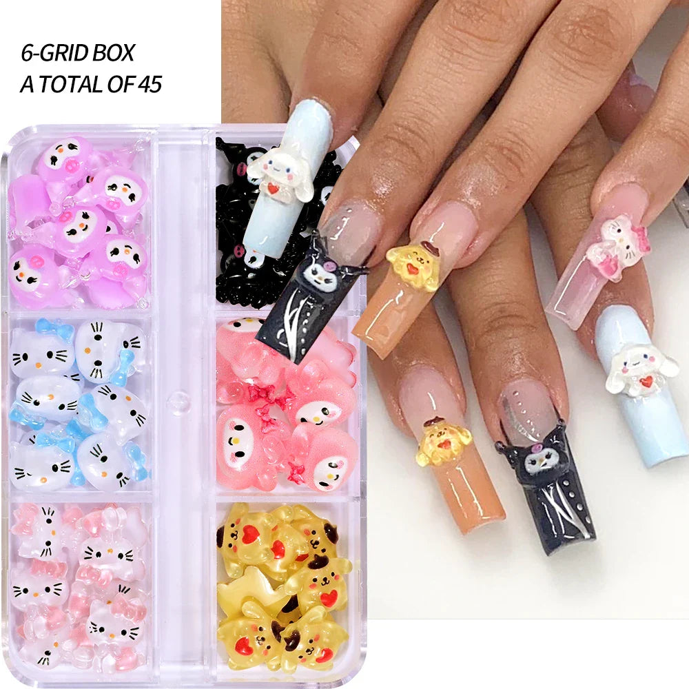 35/50/70/240pcs Cute Sanrio Nail Art Jewelry Decoration Kawaii Hello Kitty Kuromi Rhinestone Charms For Nail Y2K Manicure Crafts