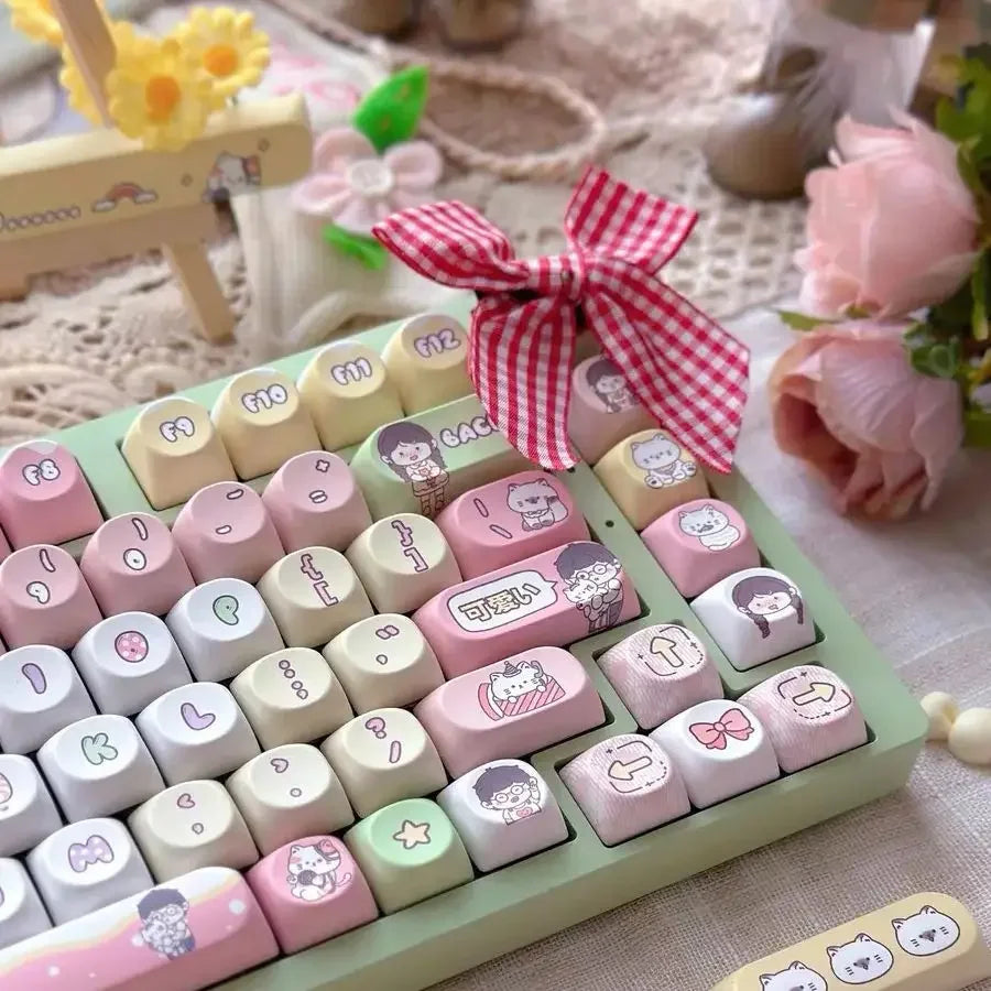 138 keys Customized SO keycap Kawaii gril Cute Pink Dye-Sub PBT For Diy Mechanical Keyboard MX Switch Cap Cute Keycap Alice/Ansi