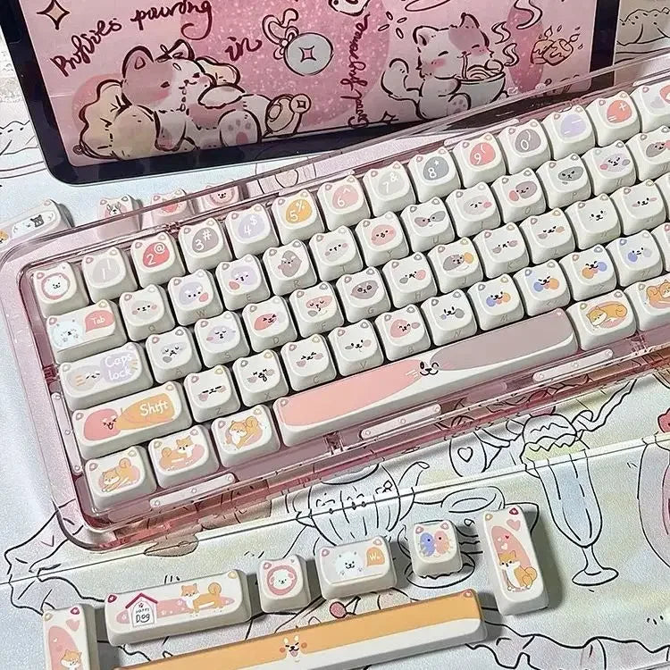 142 Keys Cat Dog keycaps Customized Gift Cute New MAO Keycaps Square Thermal Sublimation Mechanical Keyboard caps for Alice