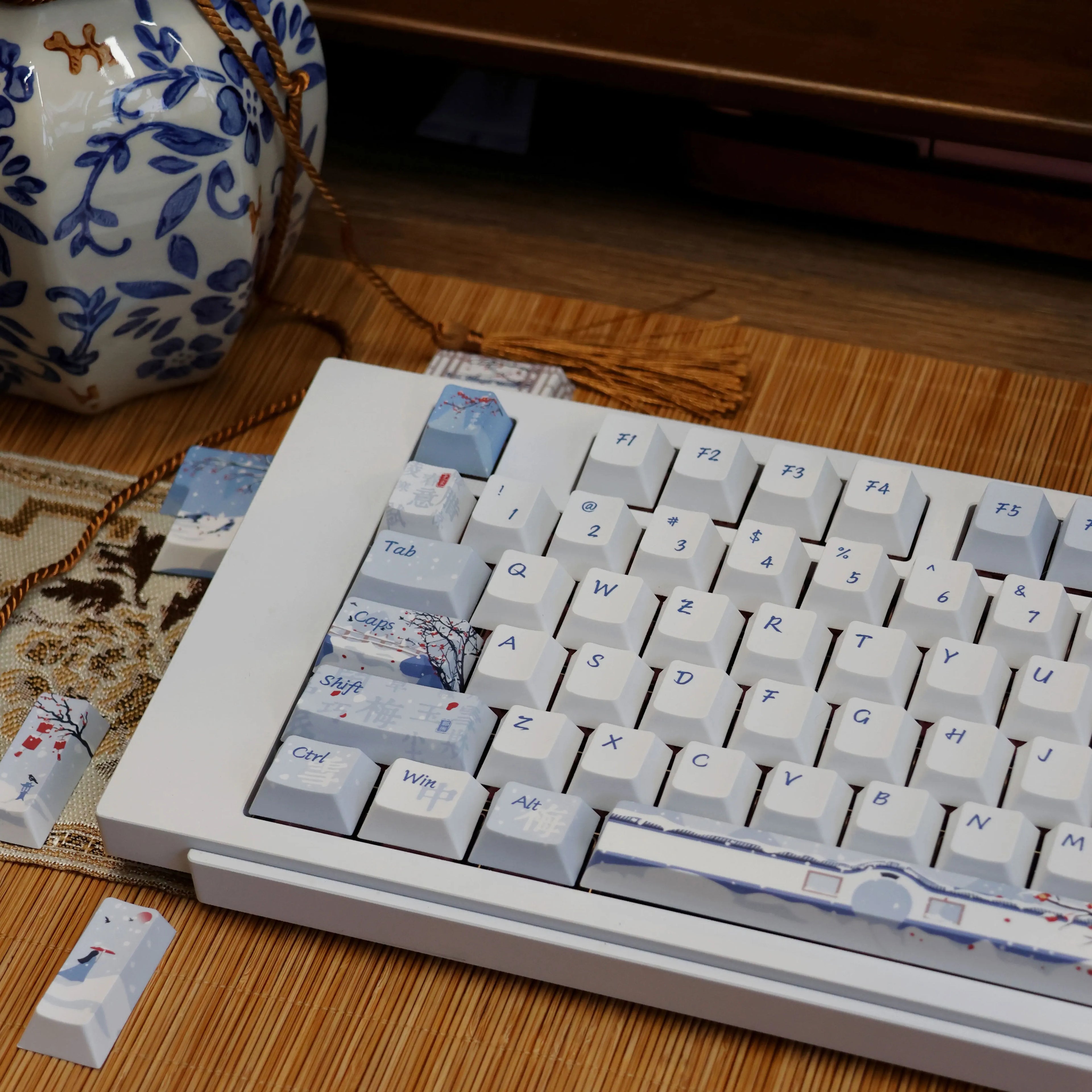 140 Keys Leaning Plum Garden Theme Keycaps National Style Cherry Profile PBT Dye Sublimation For MX Switch Mechanical Keyboard